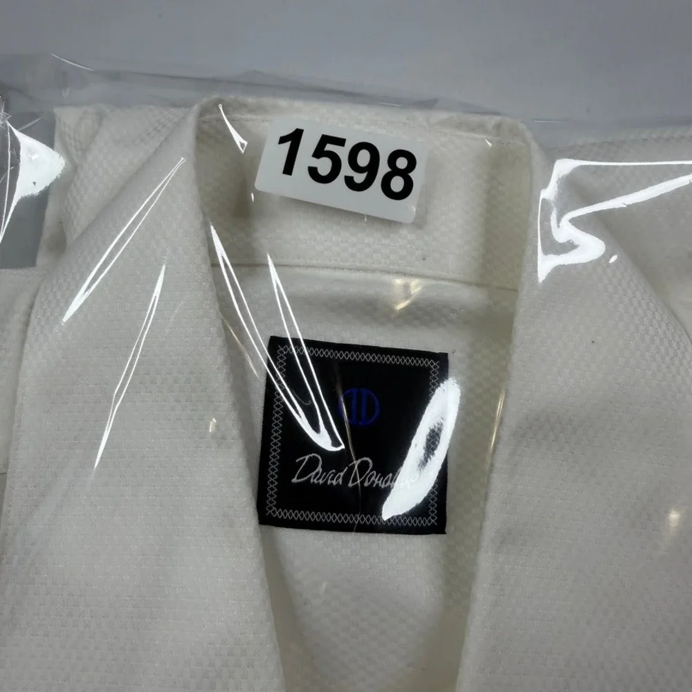 David Donahue Dress Shirt Mens 15 32/33 White Textured French Cuff Cotton NEW